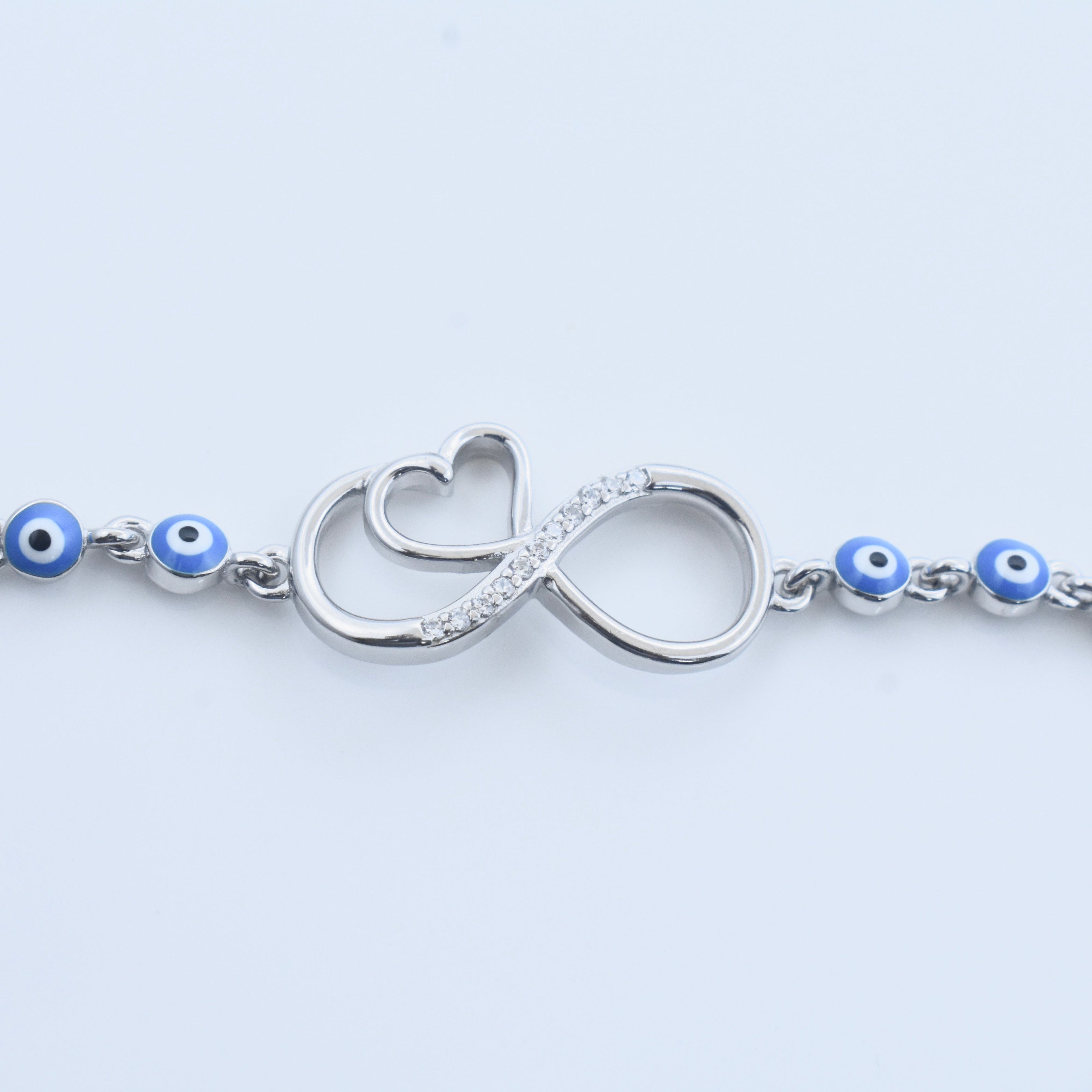Infinity Heart Evil Eye Silver Racelet