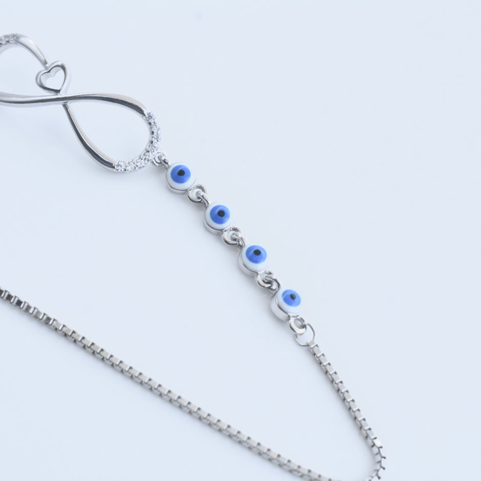 Infinity Heart Evil Eye Silver Racelet