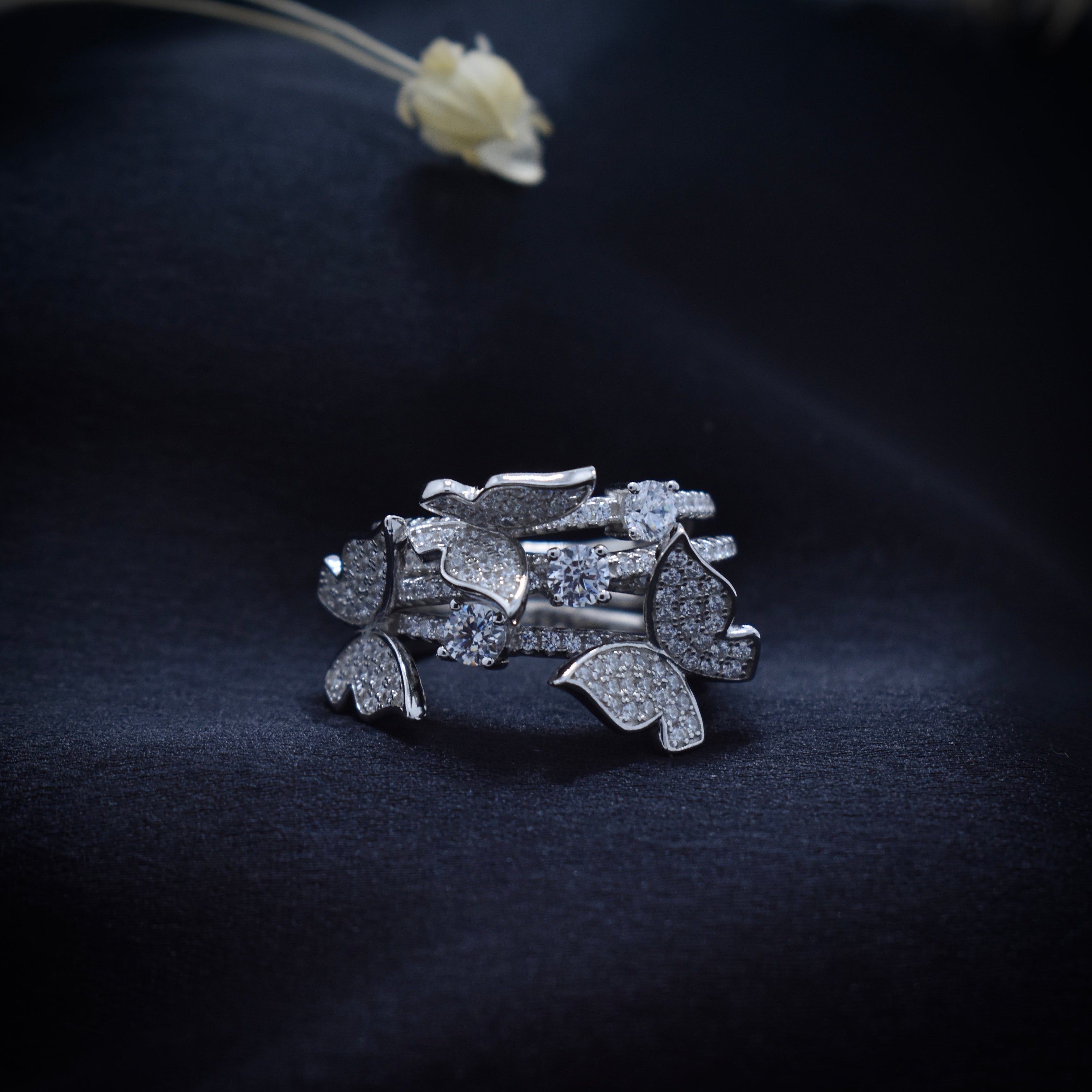 Ethereal Butterfly Cluster Silver Ring