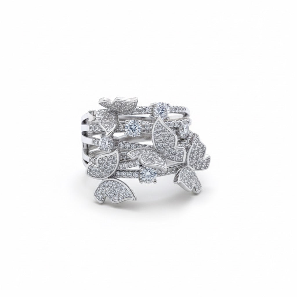 Ethereal Butterfly Cluster Silver Ring