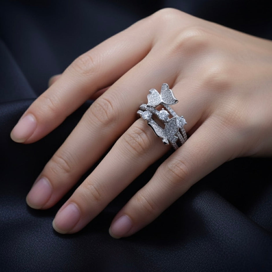 Ethereal Butterfly Cluster Silver Ring