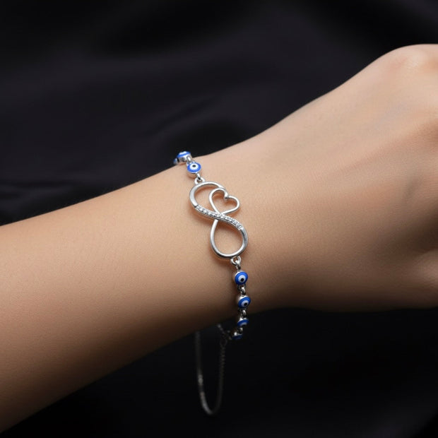 Infinity Heart Evil Eye Silver Racelet