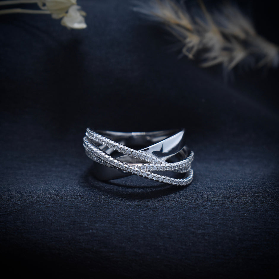Silver Crossover Shine Ring