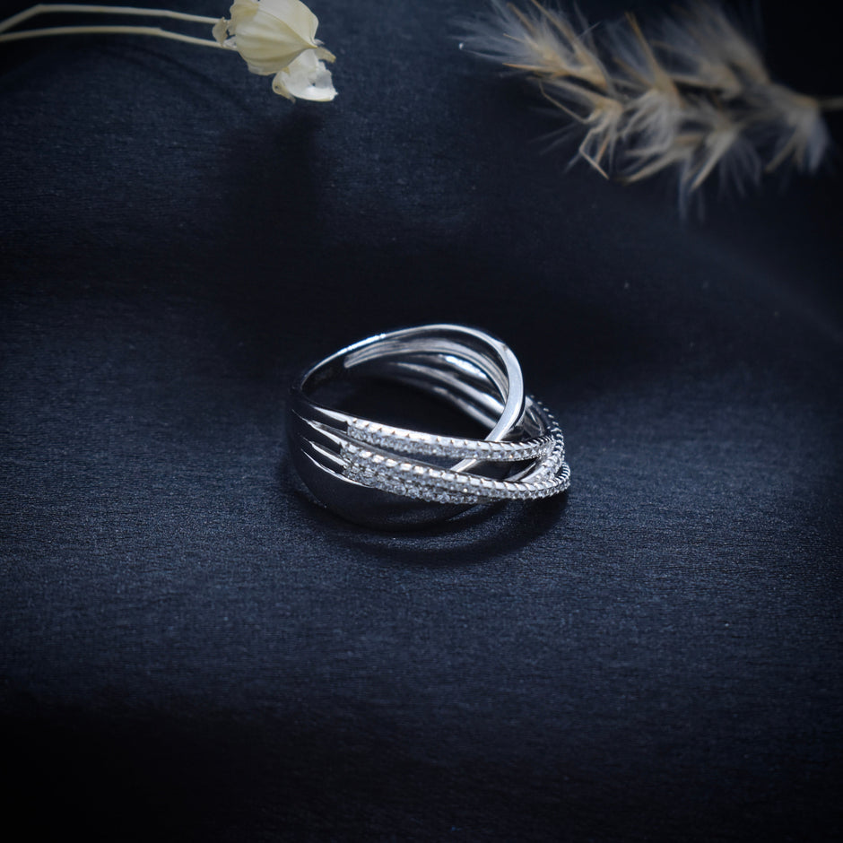 Silver Crossover Shine Ring