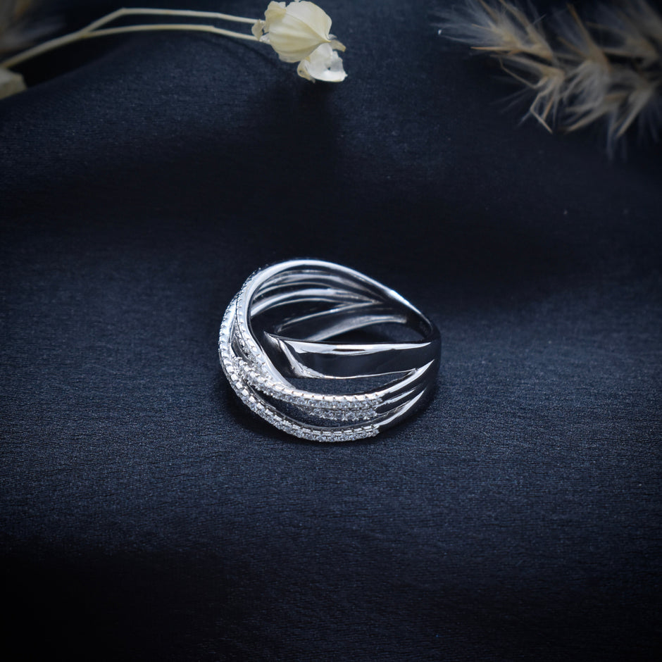 Silver Crossover Shine Ring