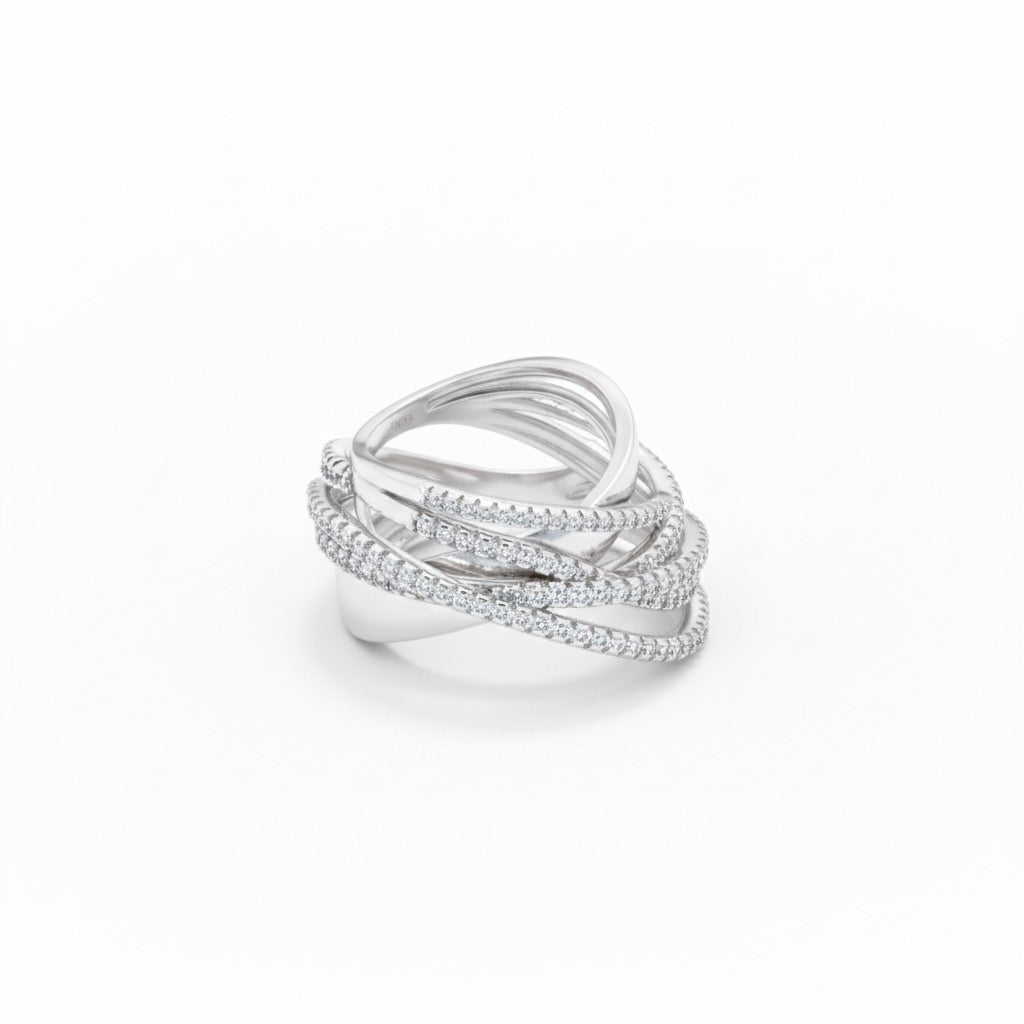 Silver Crossover Shine Ring