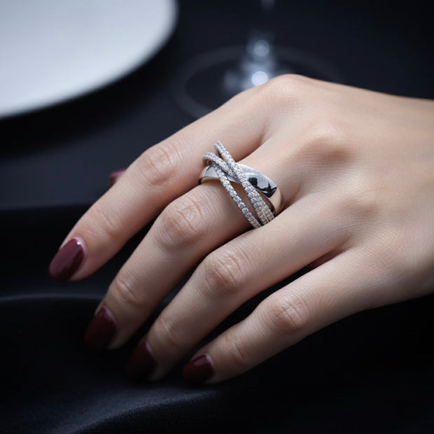 Silver Crossover Shine Ring