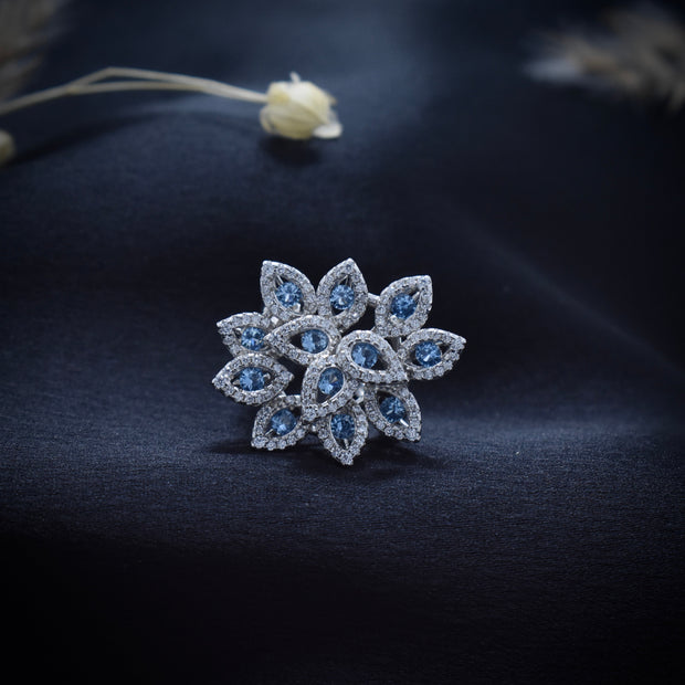 Blue Bloom Cocktail Petal Silver Ring