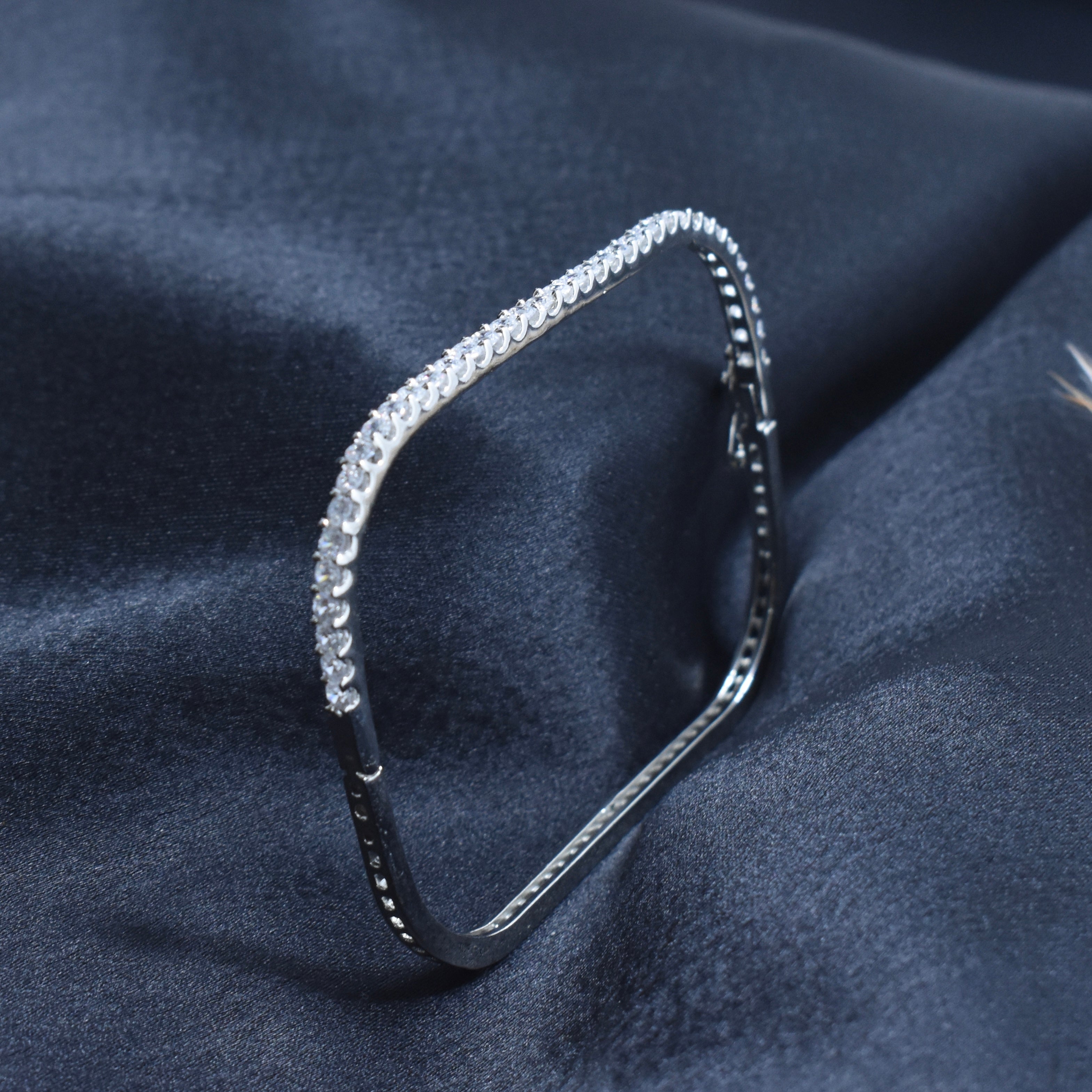 Square Stone Tennis Silver Bracelet