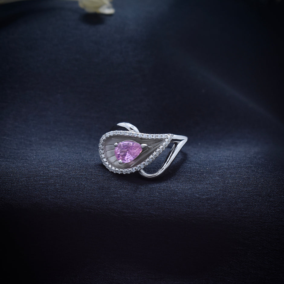 Elegant Pink Gem Swirl Silver Ring