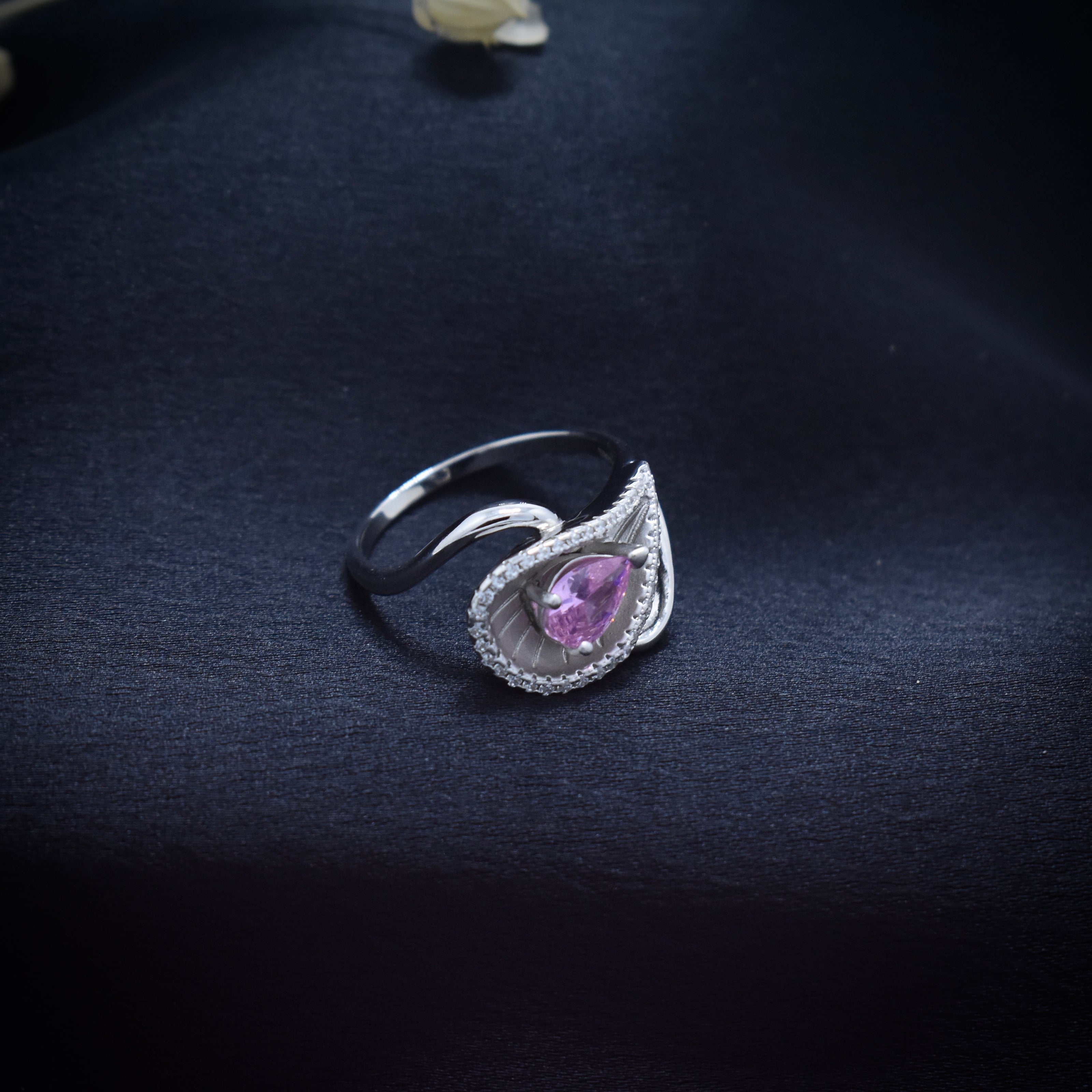 Pear-Shaped Pink Stone Halo Wrap Ring