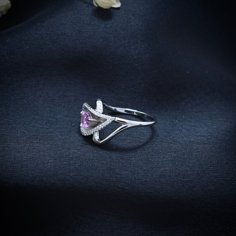 Elegant Pink Gem Swirl Silver Ring