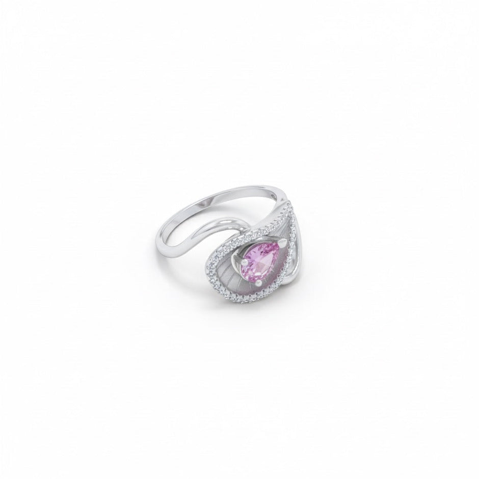 Elegant Pink Gem Swirl Silver Ring