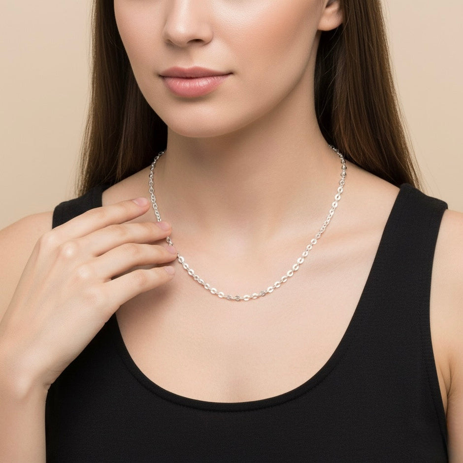 Subtle Textured Oval Silver Chain