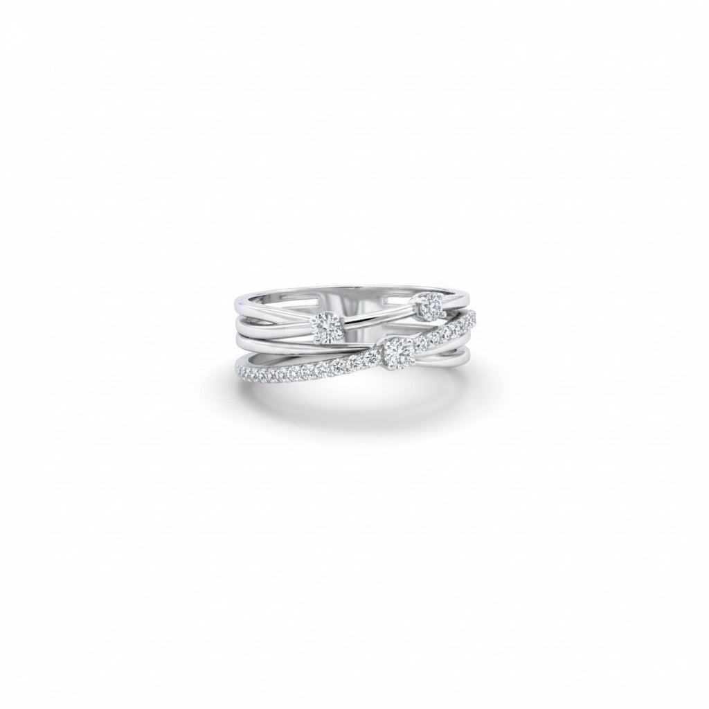 Luxury Criss-Cross Pave Silver Ring