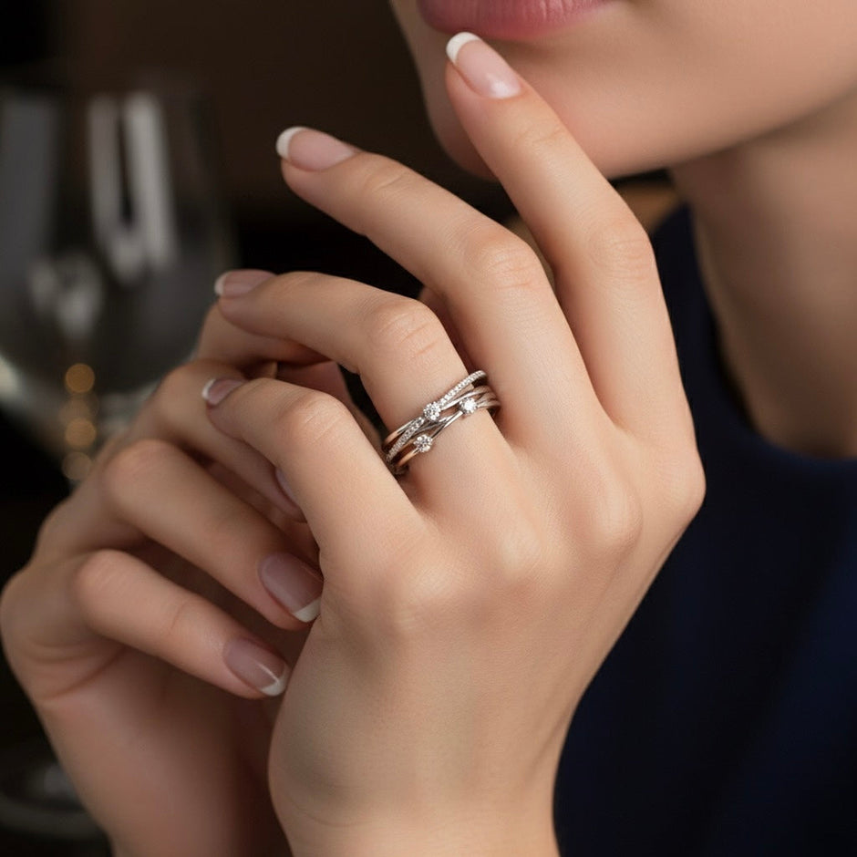 Luxury Criss-Cross Pave Silver Ring