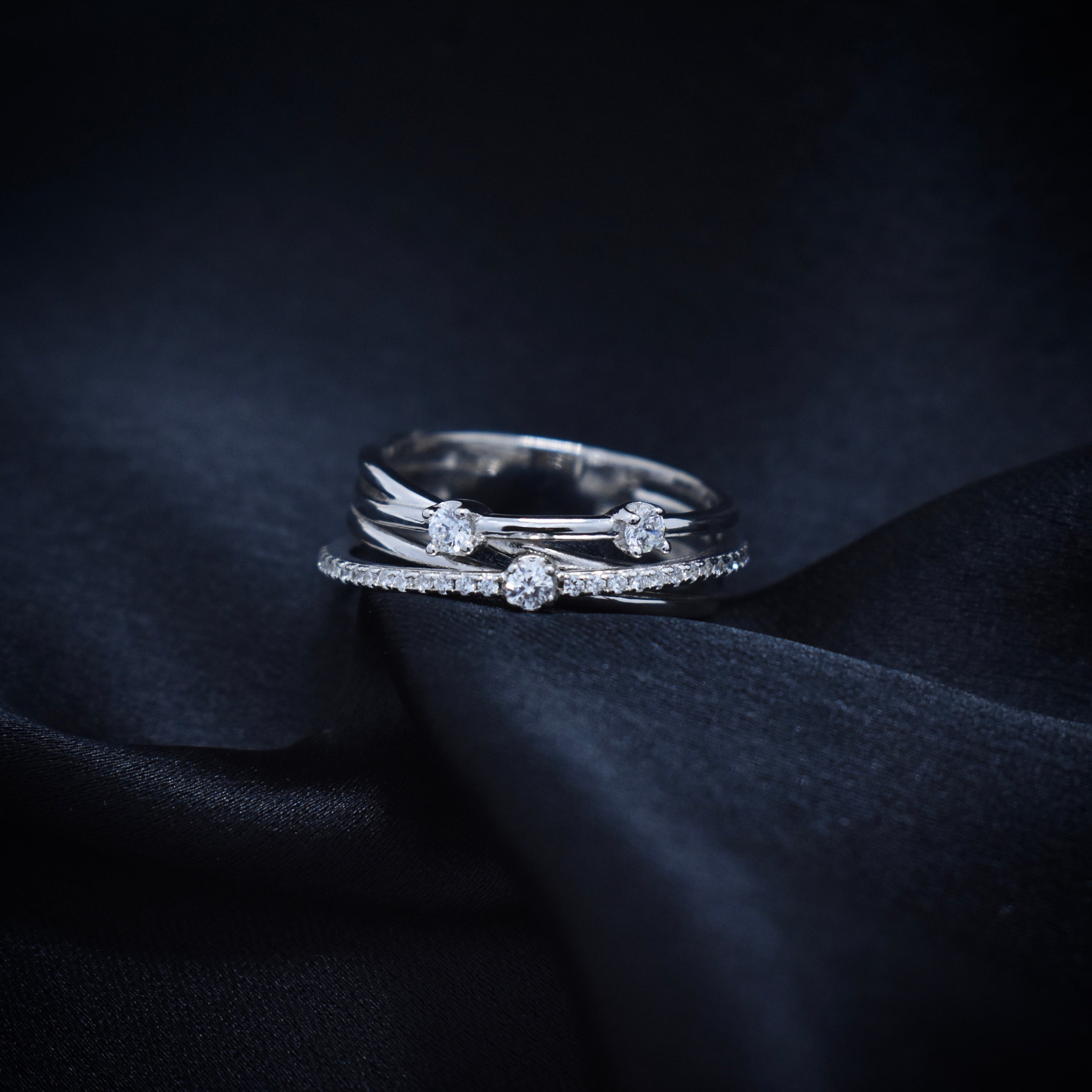 Luxury Criss-Cross Pave Silver Ring