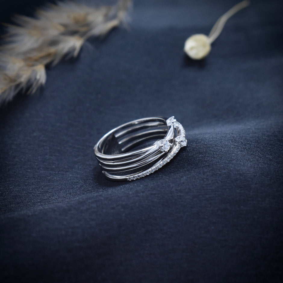 Luxury Criss-Cross Pave Silver Ring