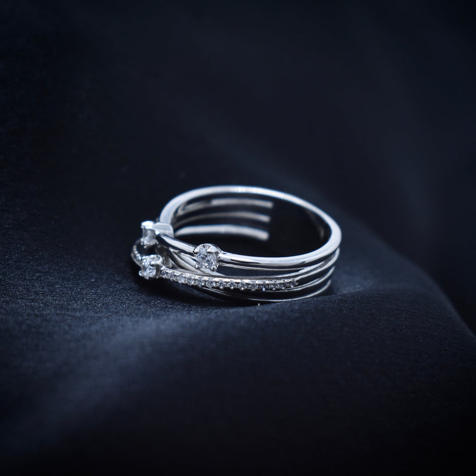 Luxury Criss-Cross Pave Silver Ring