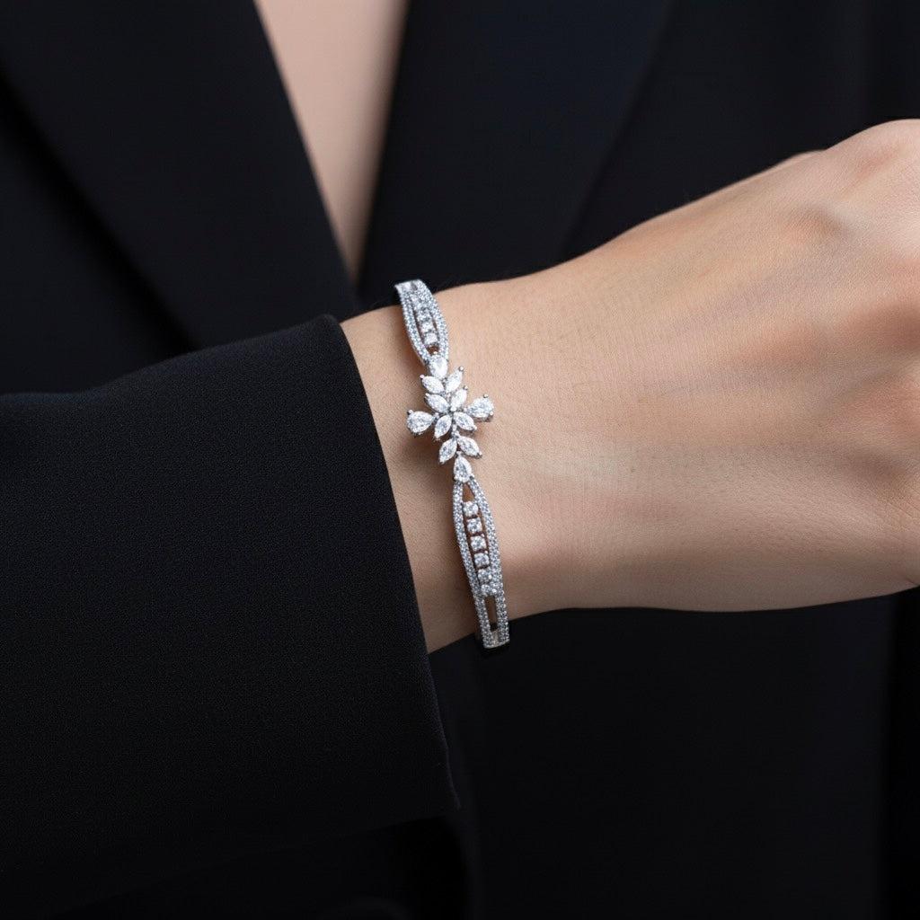 Pave CZ Diamond - Look Silver Bracelet