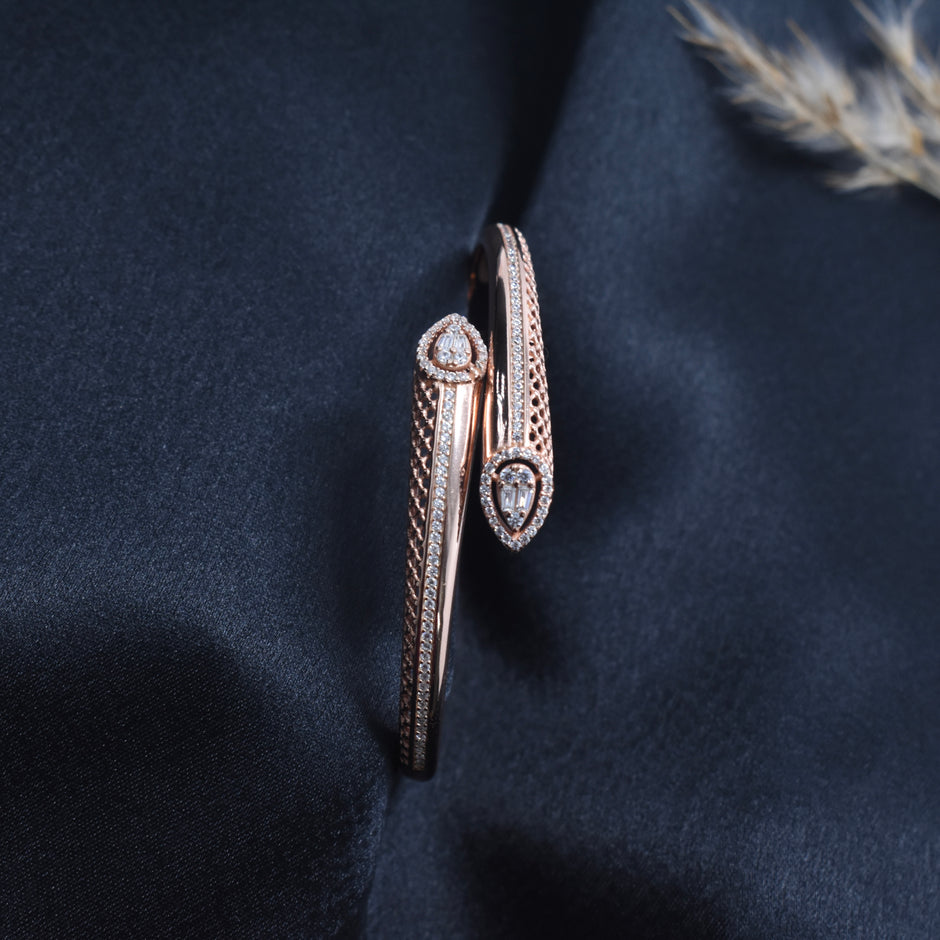 Twin Rose Teardrop Silver Cuff Bracelet