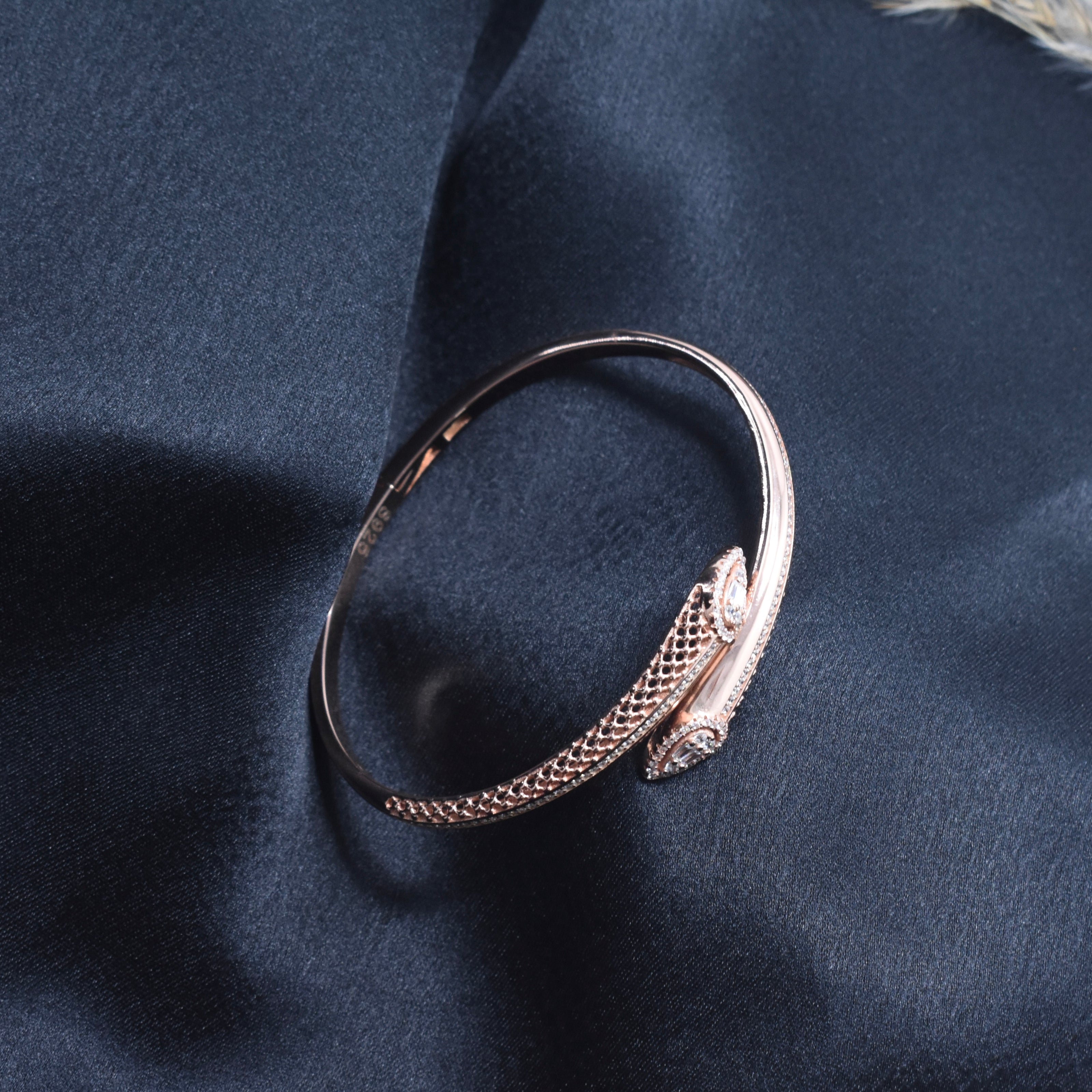 Twin Rose Teardrop Silver Cuff Bracelet