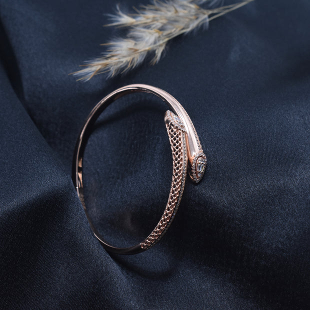 Twin Rose Teardrop Silver Cuff Bracelet