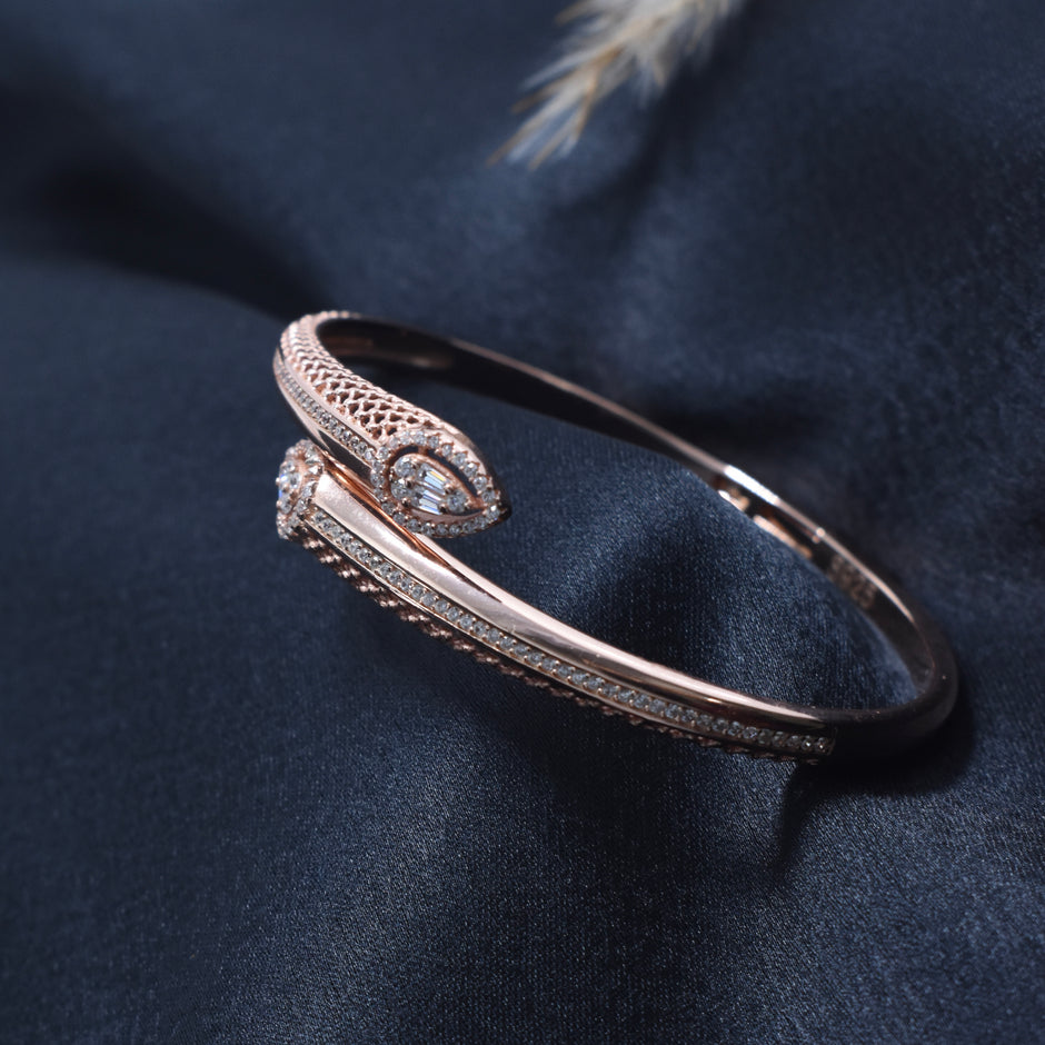 Twin Rose Teardrop Silver Cuff Bracelet