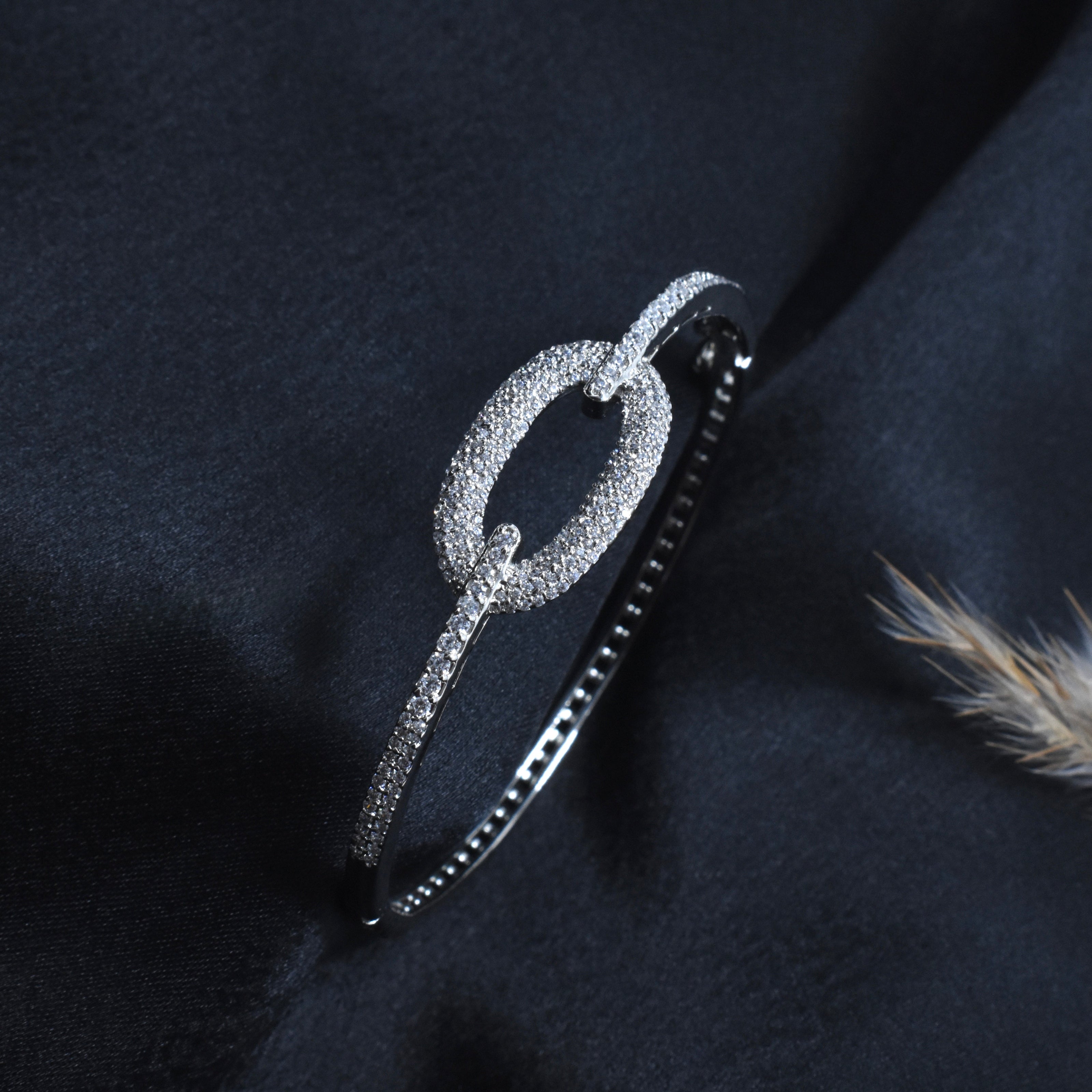 Bold Oval Sparkle Silver Bracelet