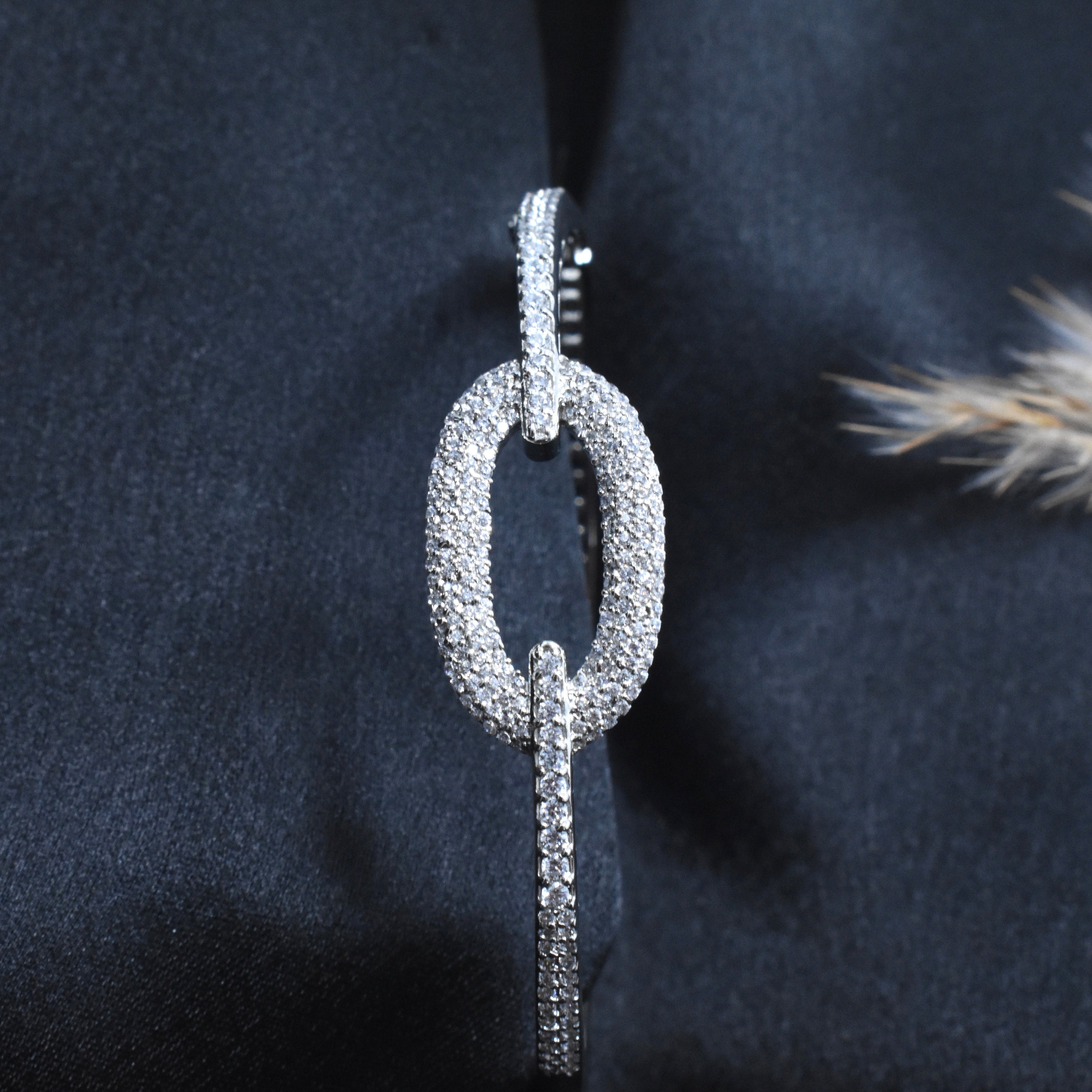 Bold Oval Sparkle Silver Bracelet