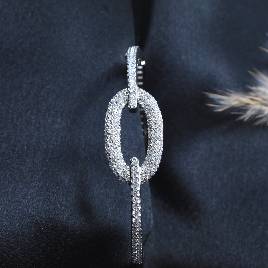 Bold Oval Sparkle Silver Bracelet