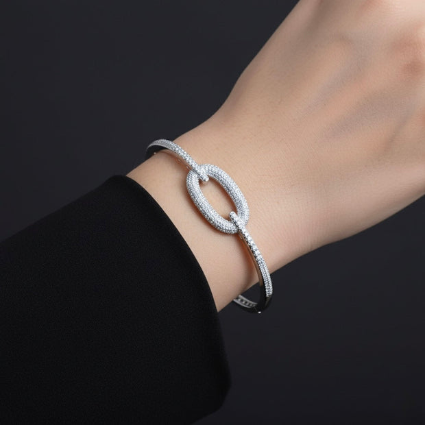 Bold Oval Sparkle Silver Bracelet