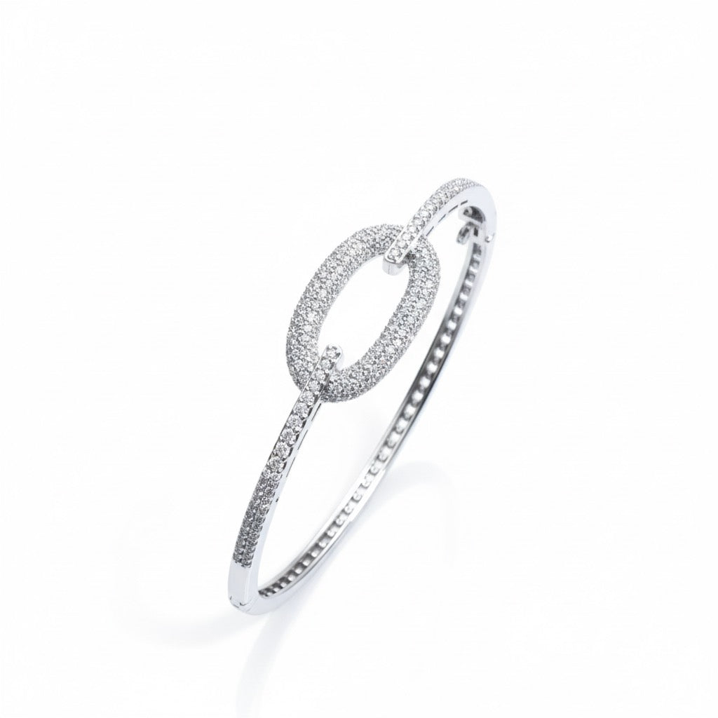 Bold Oval Sparkle Silver Bracelet