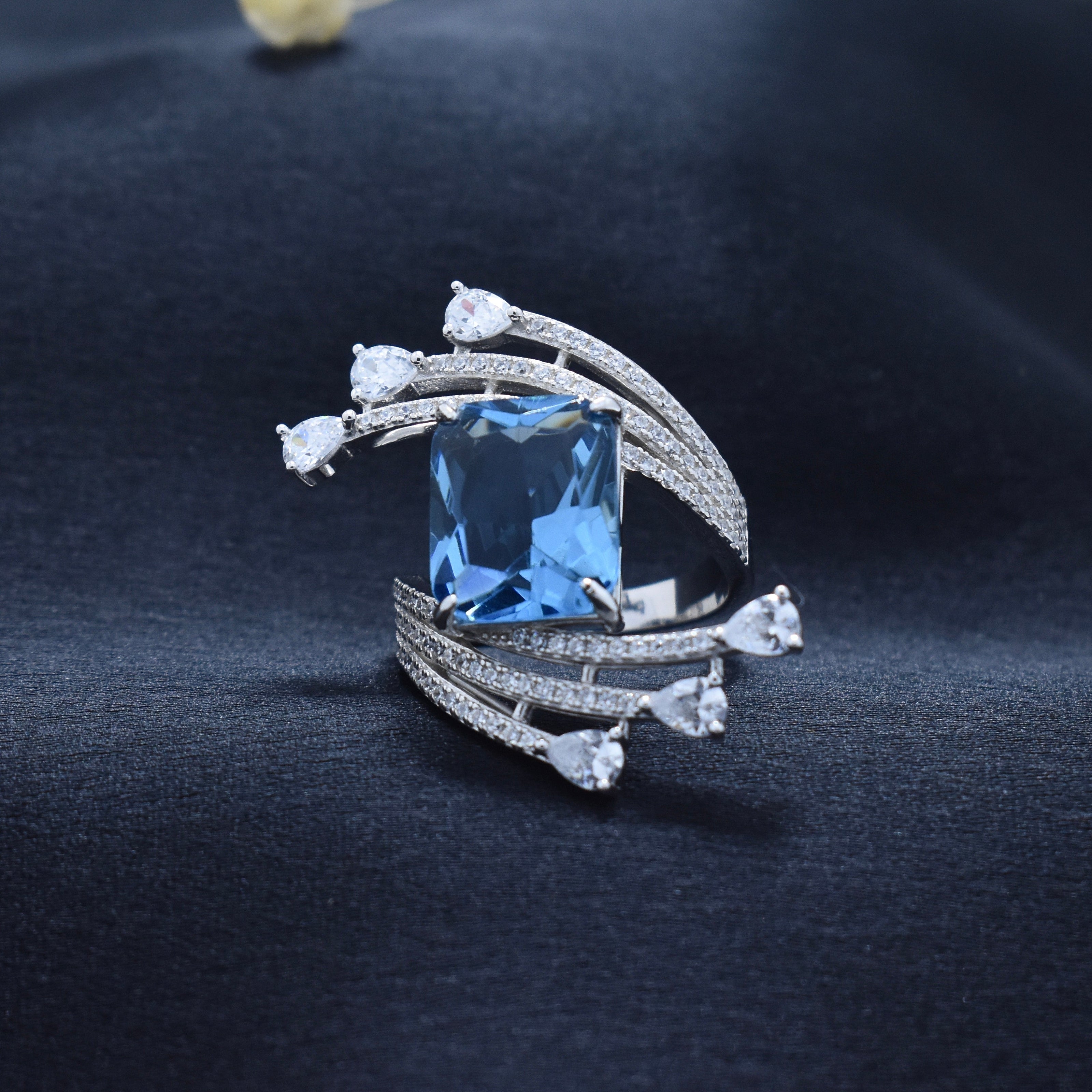 Blue Arc Crystal Silver Ring