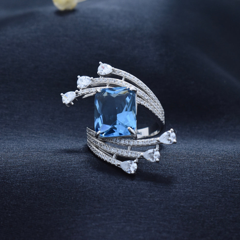 Blue Arc Crystal Silver Ring