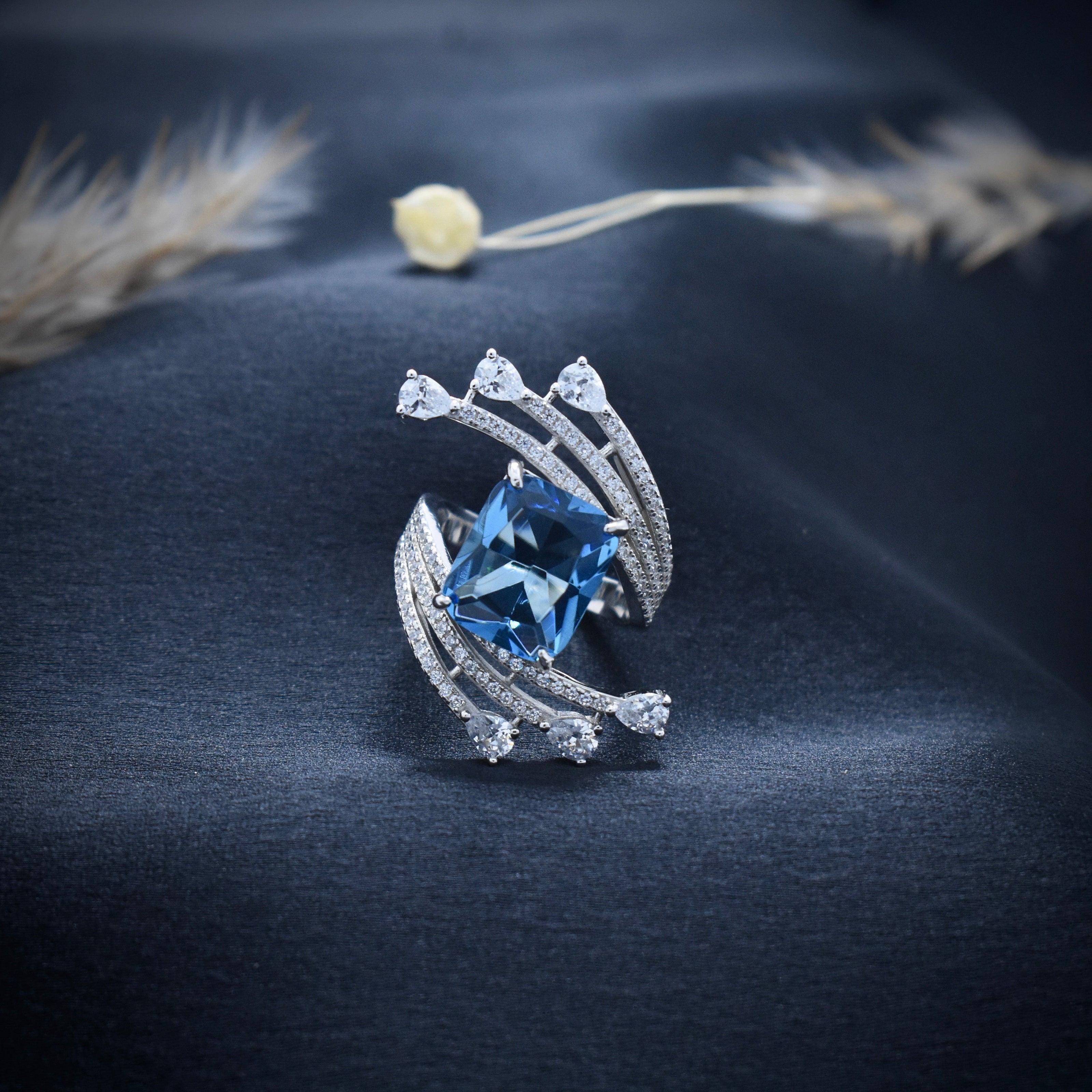 Blue Arc Crystal Silver Ring