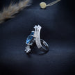 Emerald-Cut Blue Stone Multi-Row Statement Ring