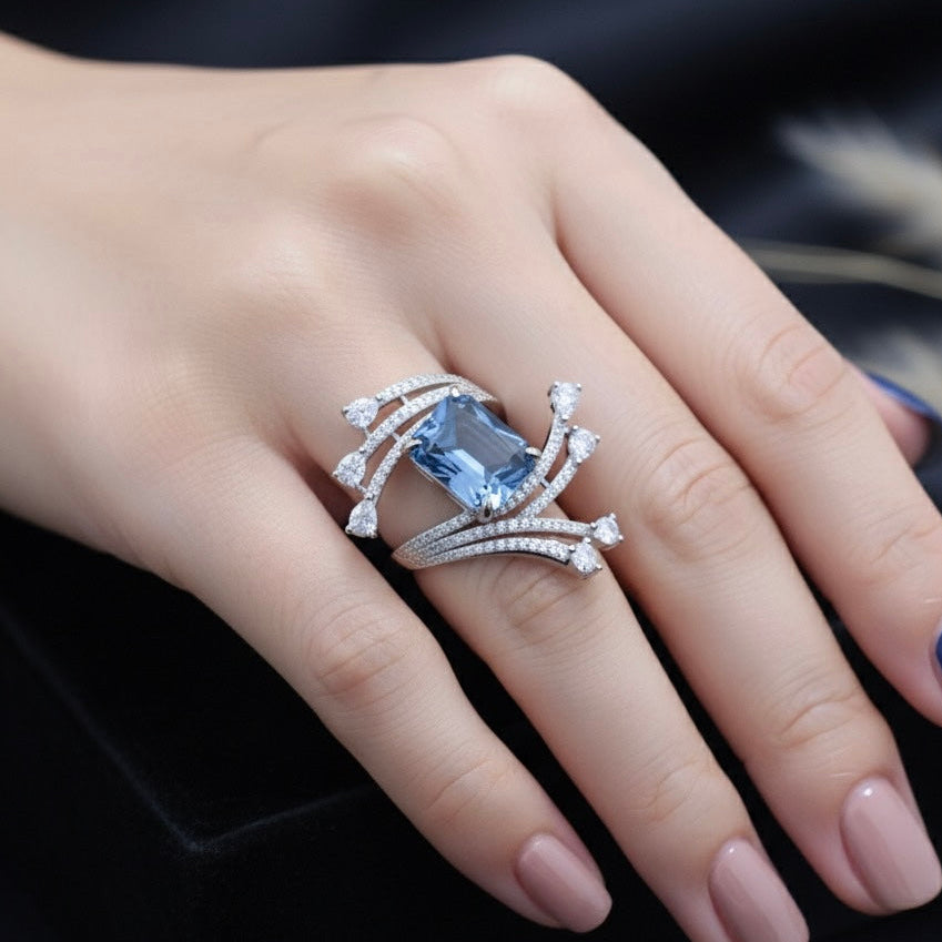 Blue Arc Crystal Silver Ring