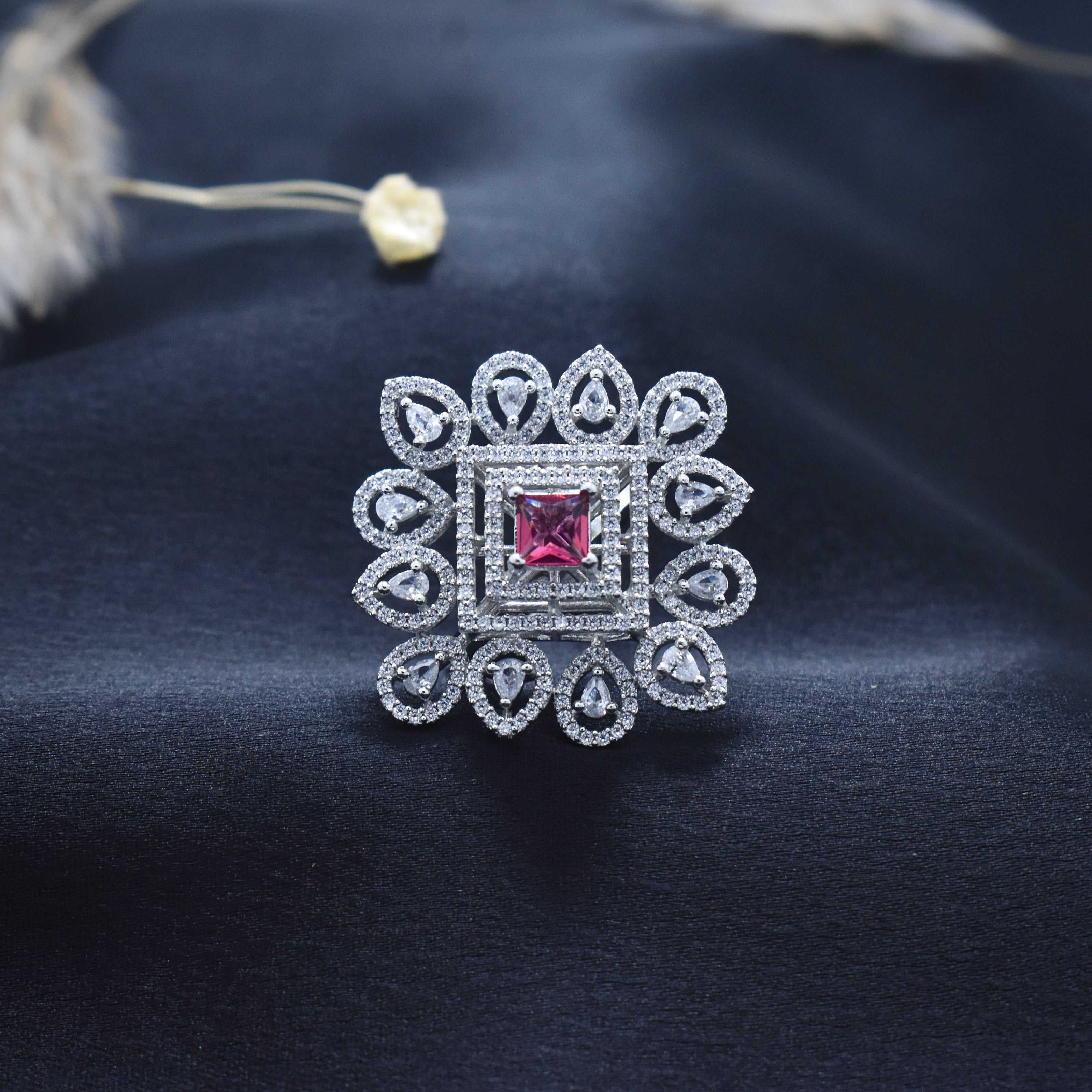 Ruby Radiance Teardrop Silver Cocktail Ring