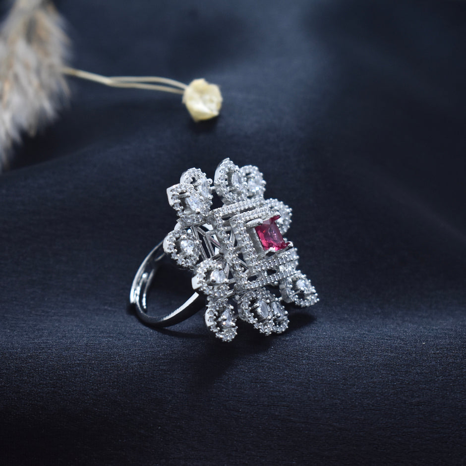 Ruby Radiance Teardrop Silver Cocktail Ring