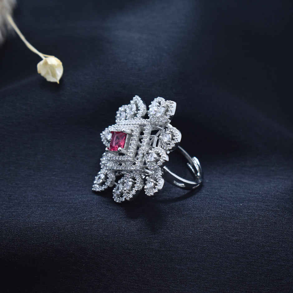 Ruby Radiance Teardrop Silver Cocktail Ring