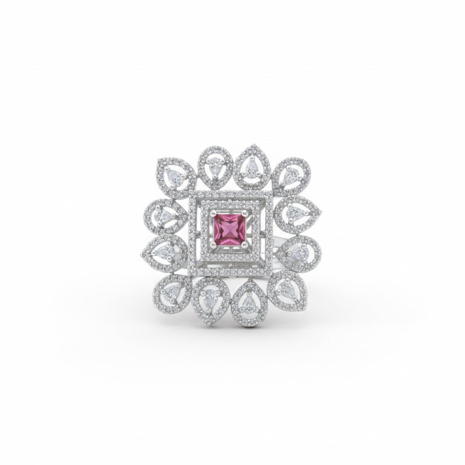 Adjustable Pink Stone Cocktail Ring