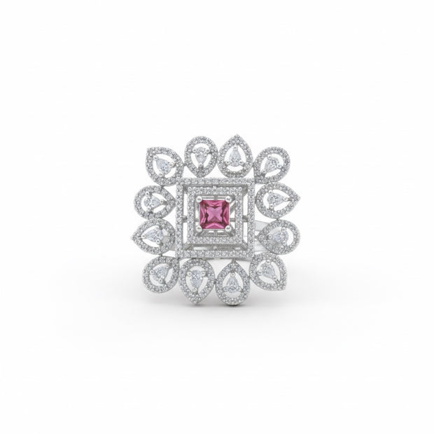 Adjustable Pink Stone Cocktail Ring