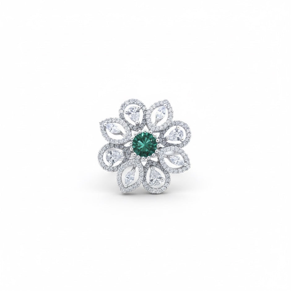 Adjustable Green Stone Floral Cocktail Ring