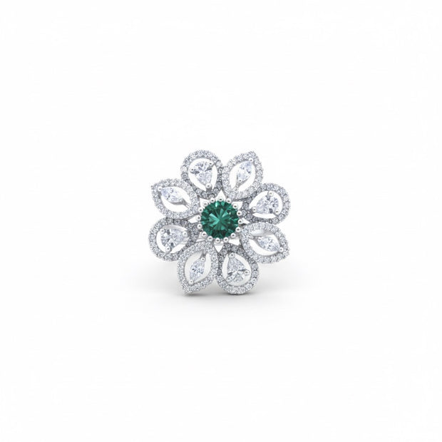 Adjustable Green Stone Floral Cocktail Ring