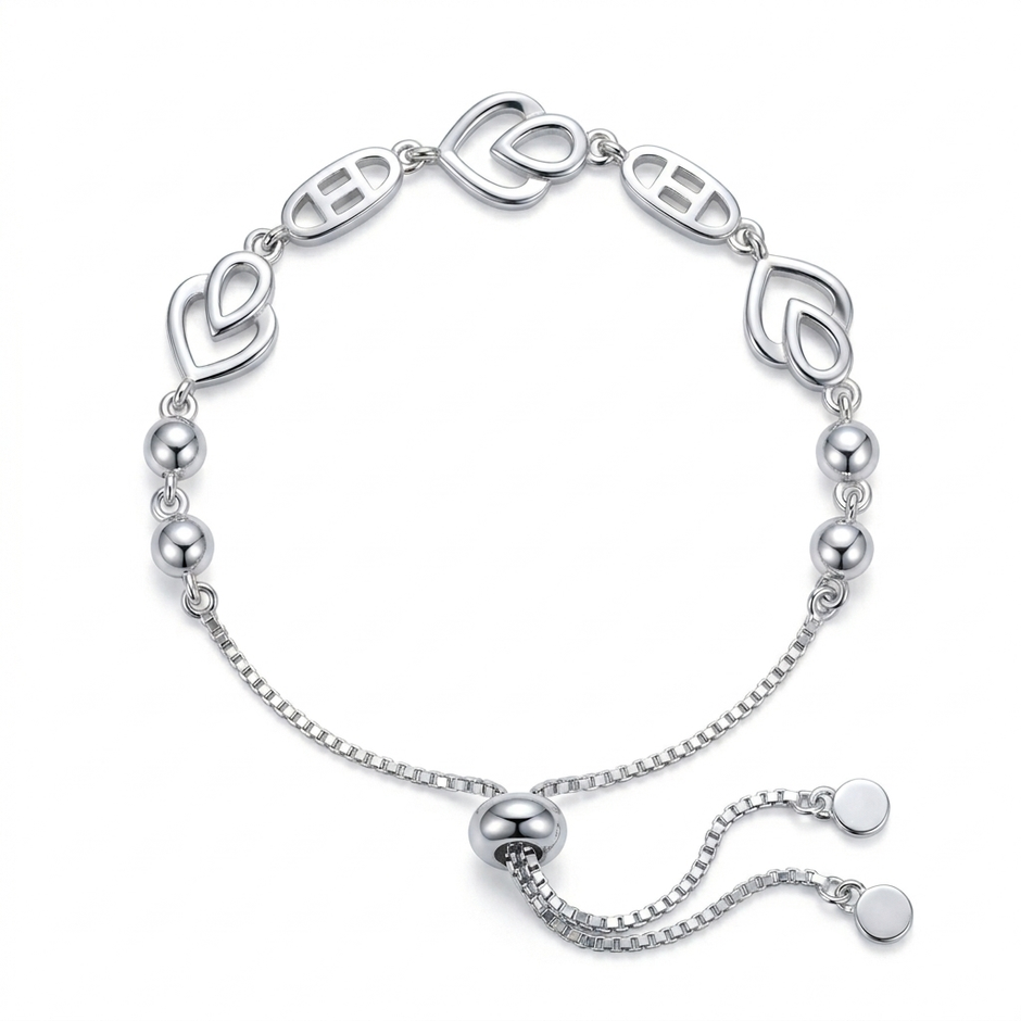 Interlocked Hearts Bolo Bracelet