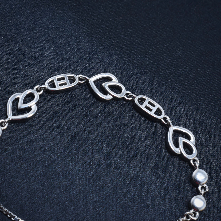 Twin Heart Link Silver Bracelet