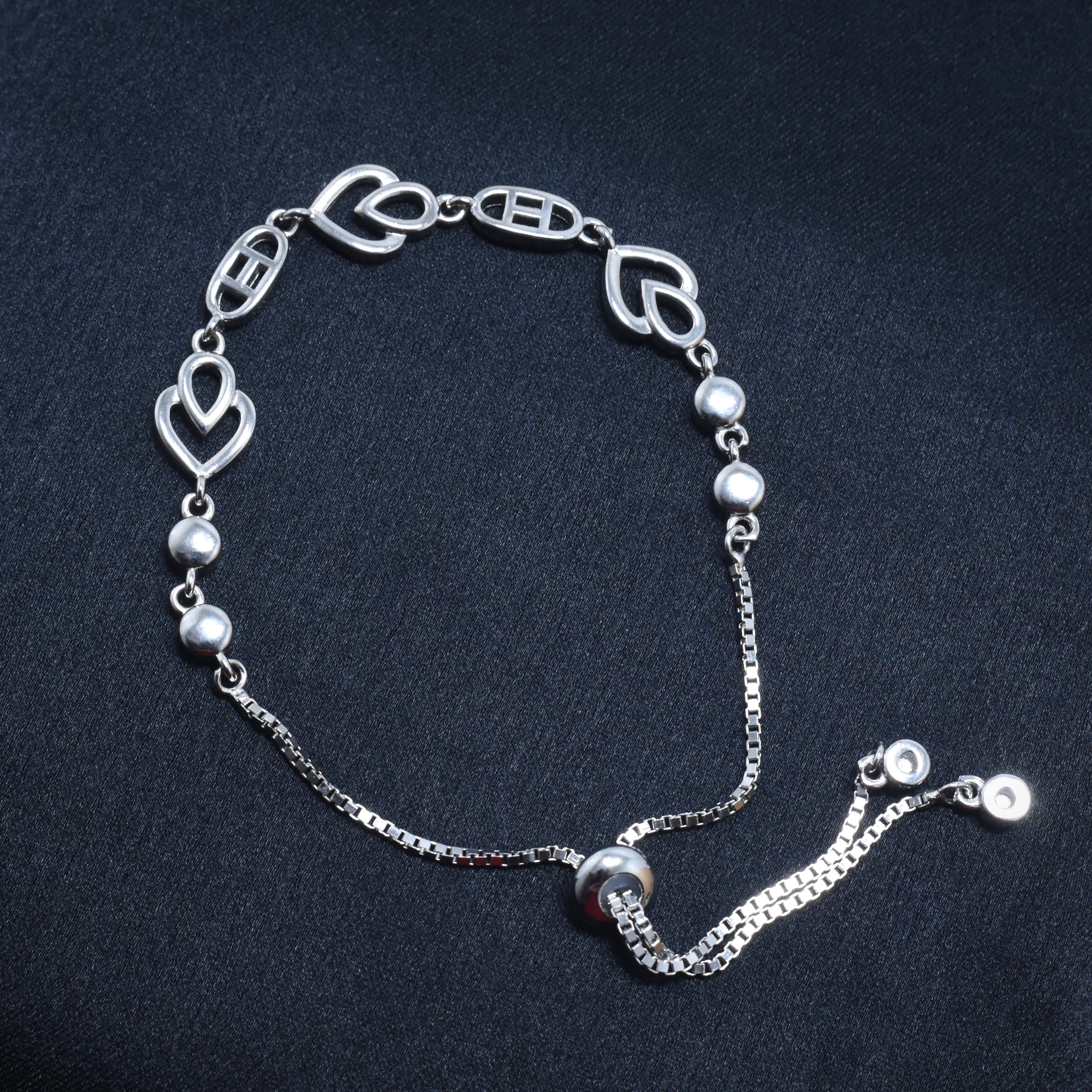 Twin Heart Link Silver Bracelet
