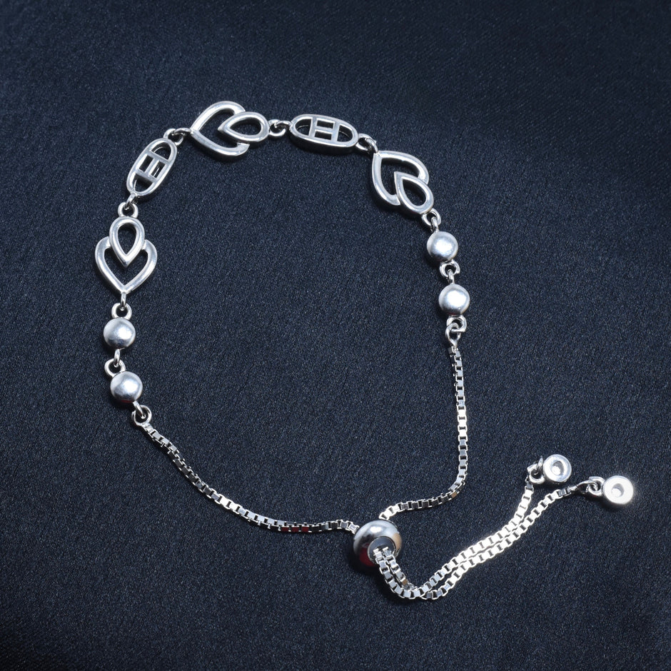 Twin Heart Link Silver Bracelet