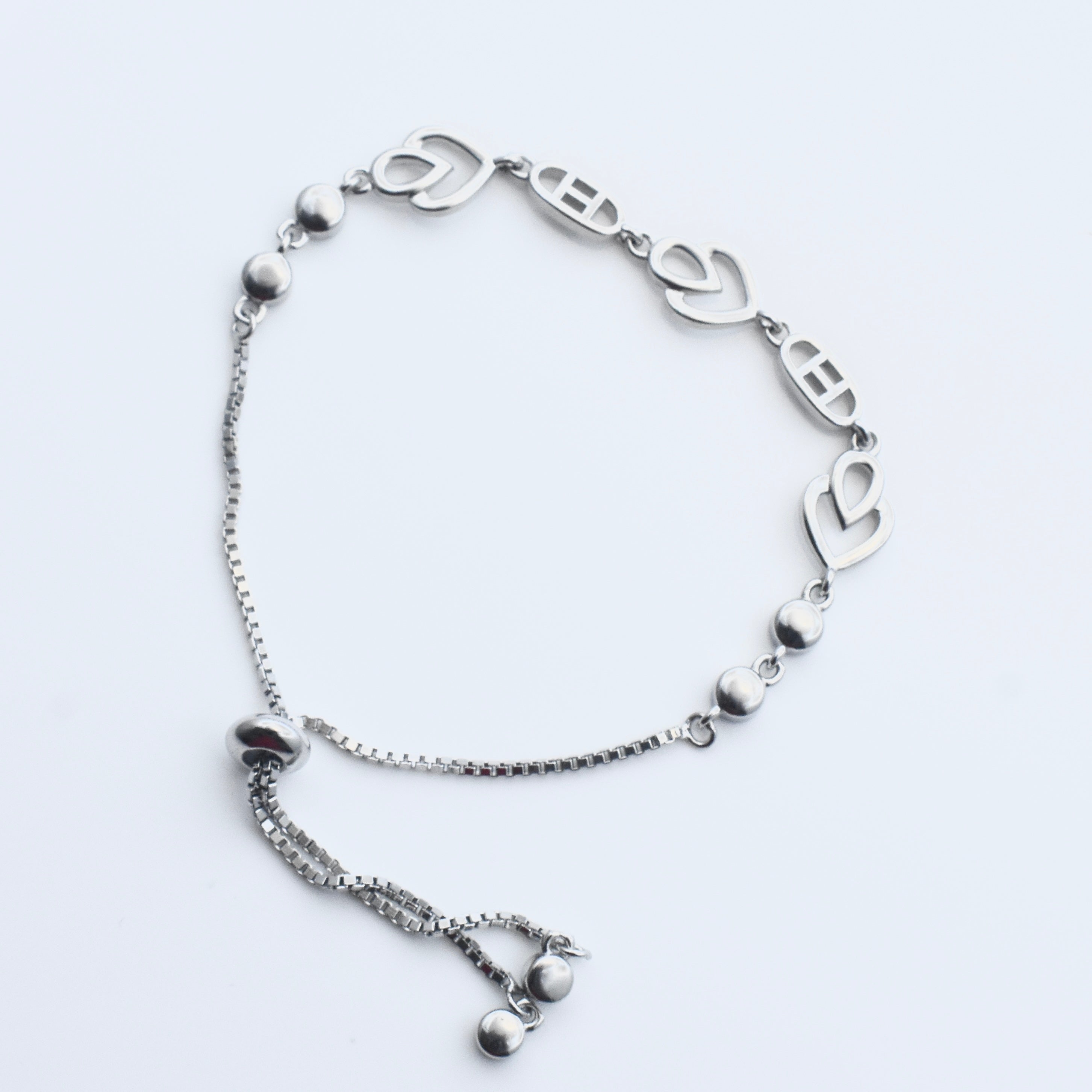 Twin Heart Link Silver Bracelet